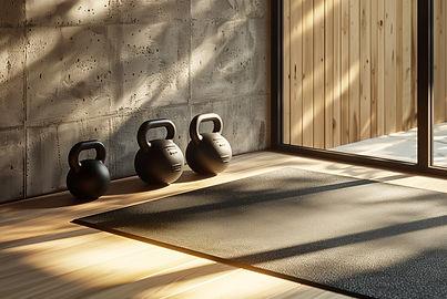 Kettlebells on Sunlit Gym Floor